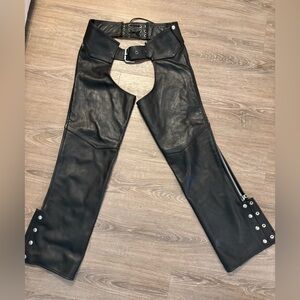Woman’s Black Leather Chaps Sz S/M Motorcycle Club
